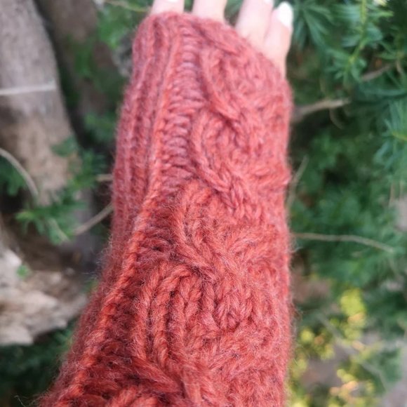 Handmade Sustainable Thick Fingerless Knit Gloves ArmWarmer Gift - Picture 2 of 9